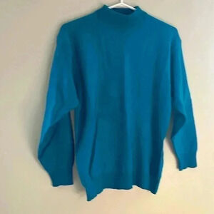 [L]Vintage  BeaverCanoe Merino Wool Turquoise Crew Neck Hand Knit Sweater-NWOT